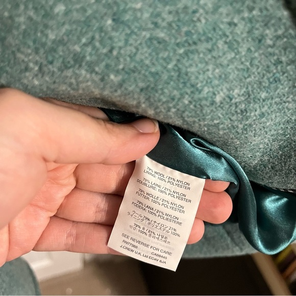 J. Crew Stadium Cloth Nello Gori Majesty Pea Coat Jacket Teal Blue Green 6 P2 - Picture 4 of 7